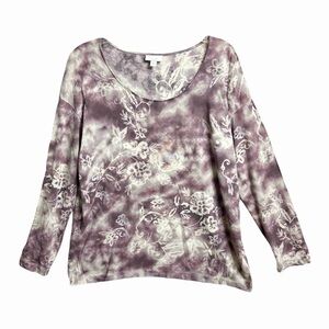 J. Jill Floral Tie Dye Pullover Top Purple White Size M